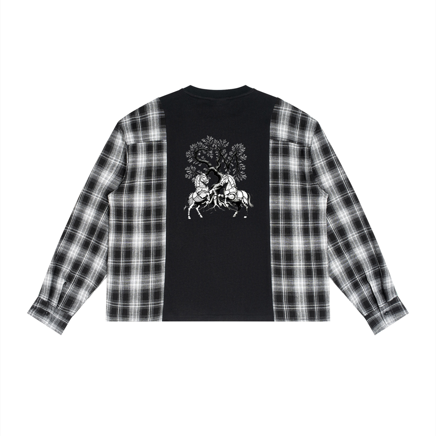 Unisex Plaid Panel Long Sleeve T-Shirt