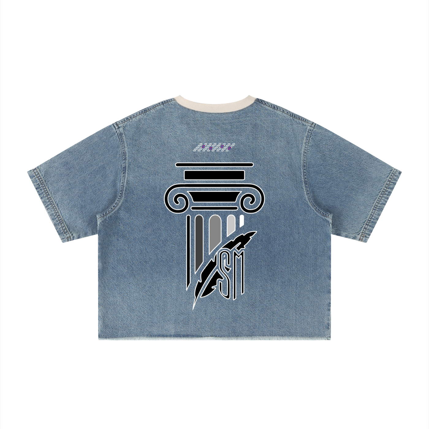 Unisex Vintage Wash Boxy Raw Hem Denim T-Shirt