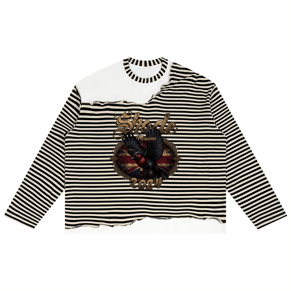 Unisex Striped Panel Boxy Long Sleeve T-Shirt