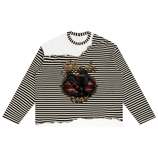 Unisex Striped Panel Boxy Long Sleeve T-Shirt
