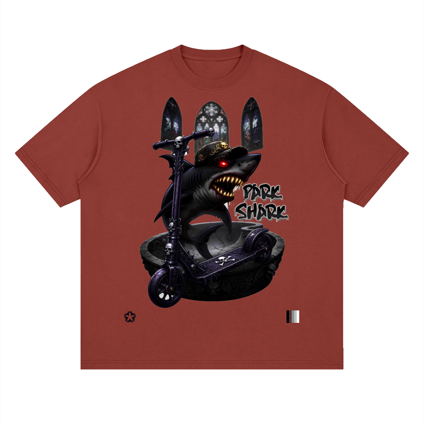 Park Shark Scooter Streetwear Loose Drop Shoulder T-Shirt