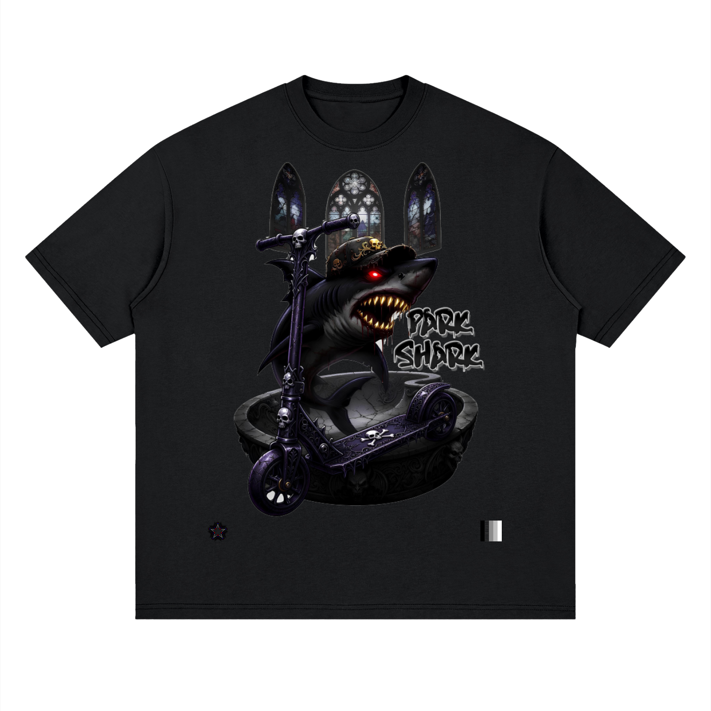 Park Shark Scooter Streetwear Loose Drop Shoulder T-Shirt
