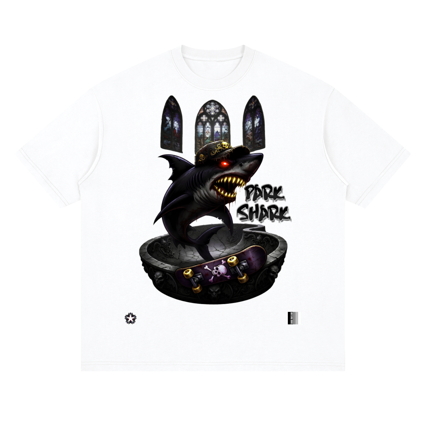 Park Shark Skateboard Streetwear Loose Drop Shoulder T-Shirt