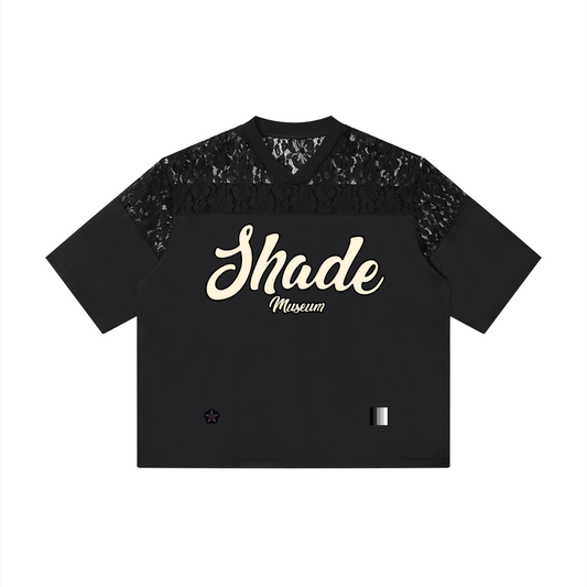 Unisex Lace Paneling V-Neck T-Shirt
