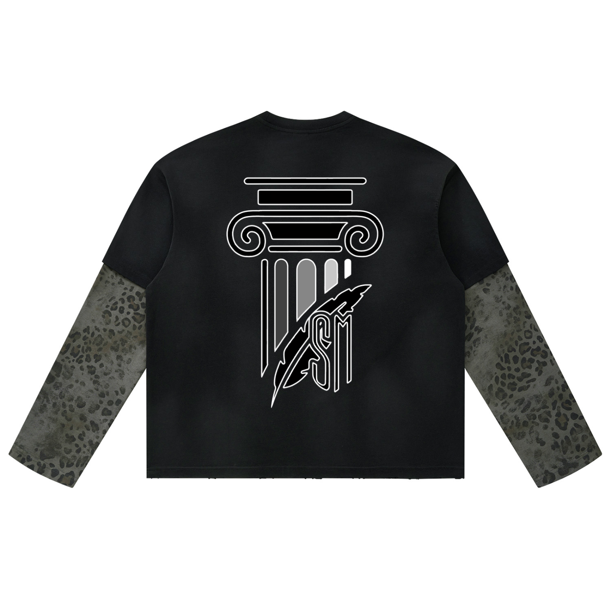 Unisex Vintage Wash Leopard Paneled Layer T-Shirt