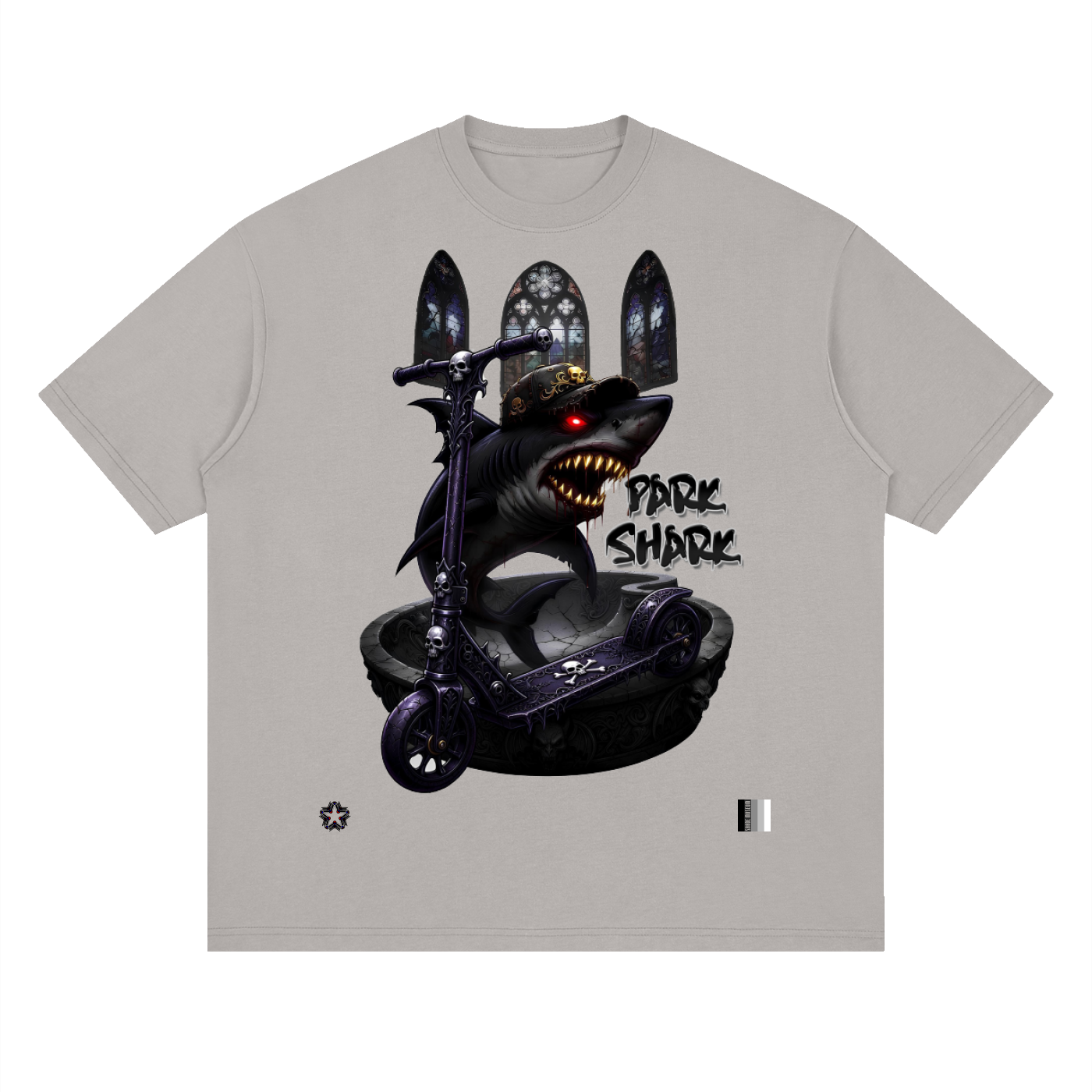 Park Shark Scooter Streetwear Loose Drop Shoulder T-Shirt