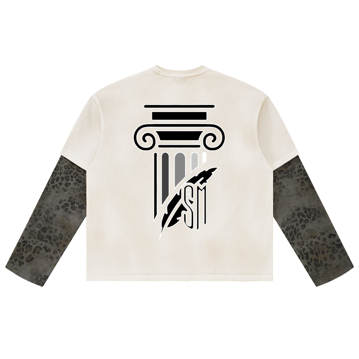 Unisex Vintage Wash Leopard Paneled Layer T-Shirt