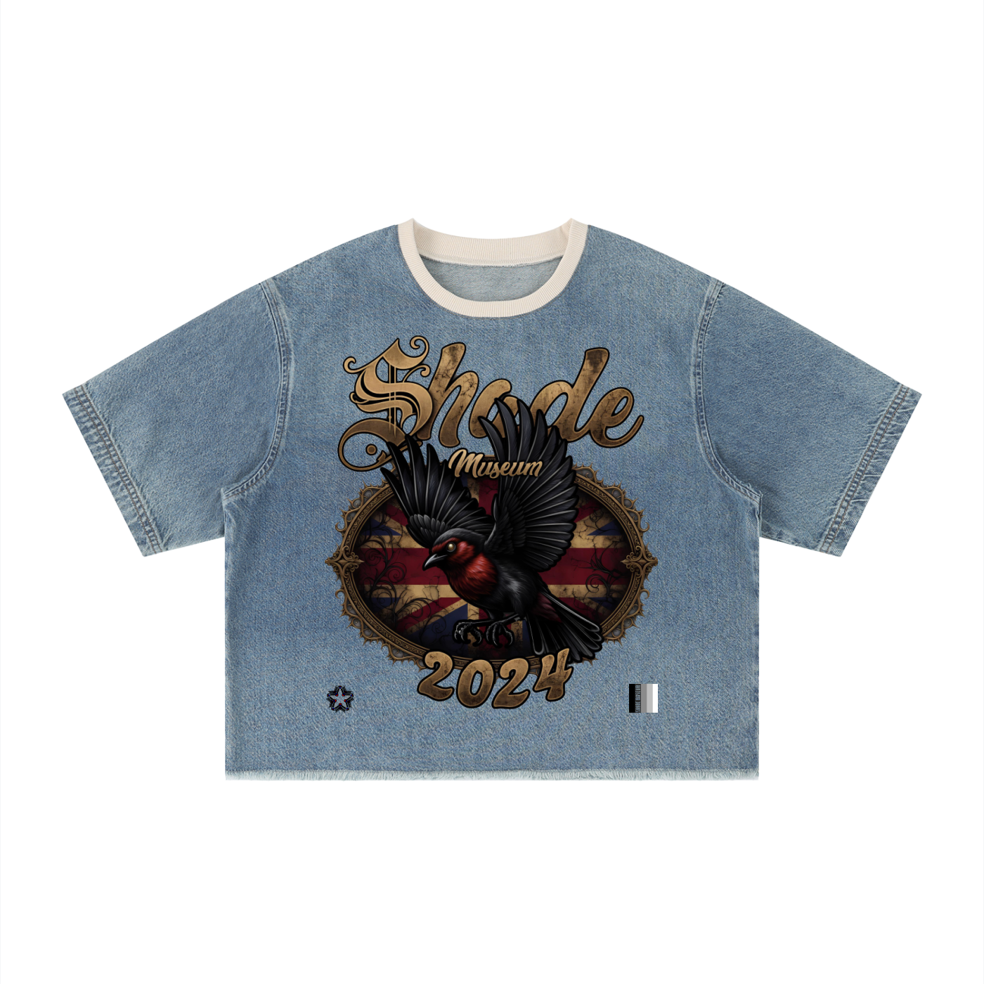 Unisex Vintage Wash Boxy Raw Hem Denim T-Shirt