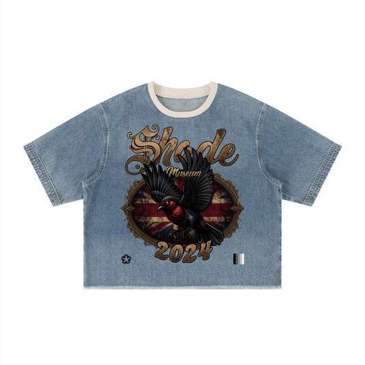 Unisex Vintage Wash Boxy Raw Hem Denim T-Shirt