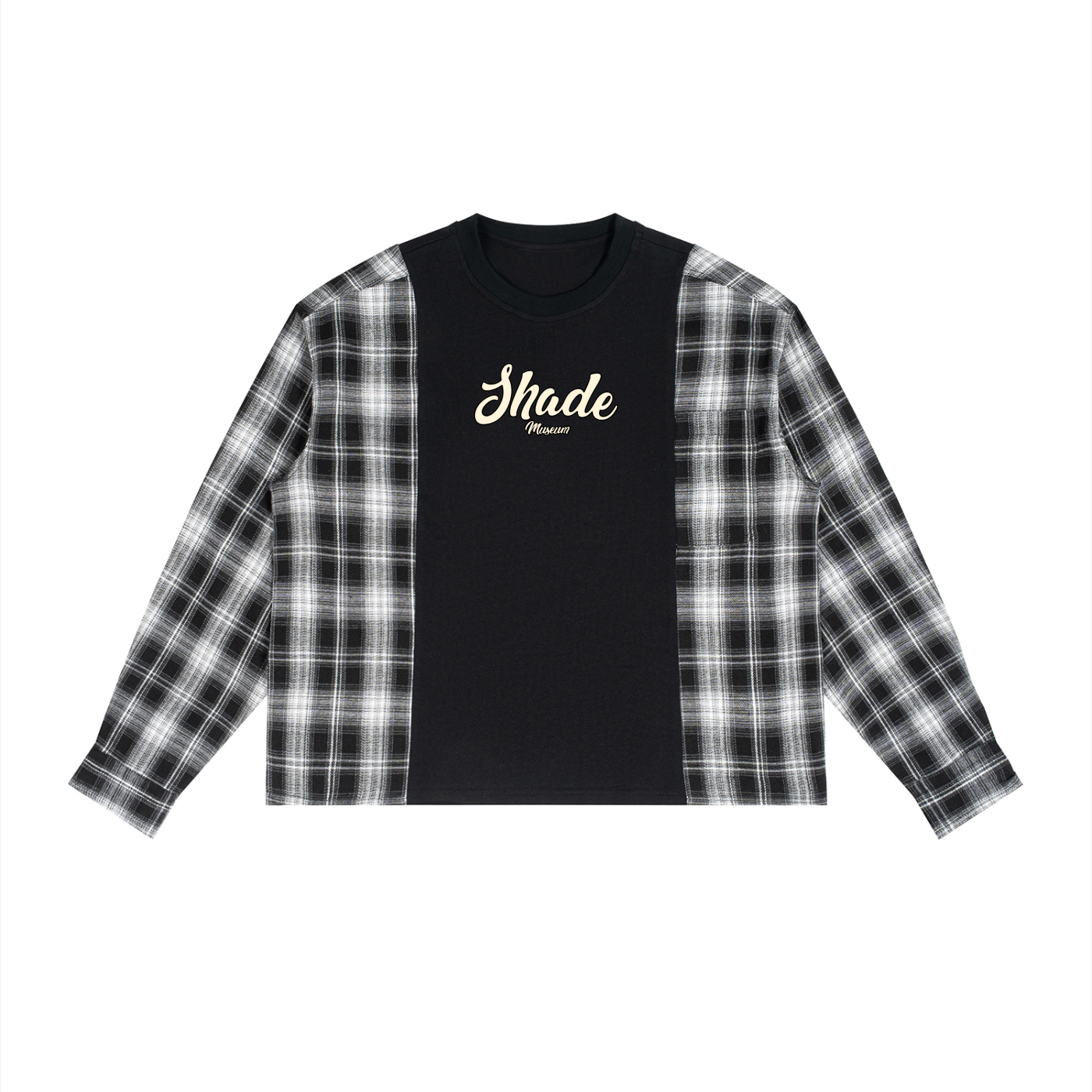 Unisex Plaid Panel Long Sleeve T-Shirt