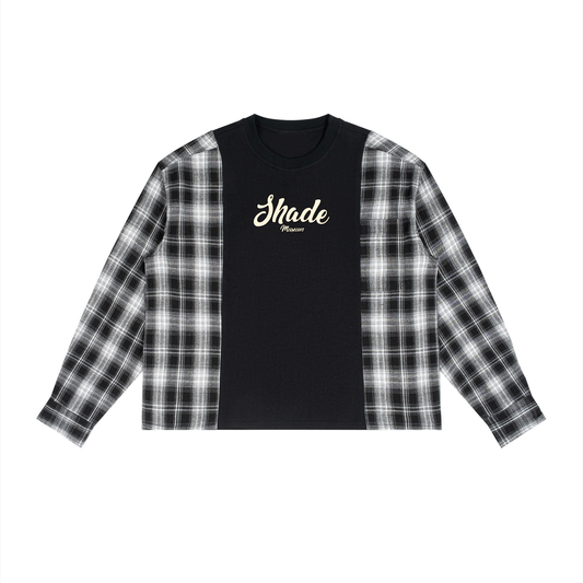 Unisex Plaid Panel Long Sleeve T-Shirt