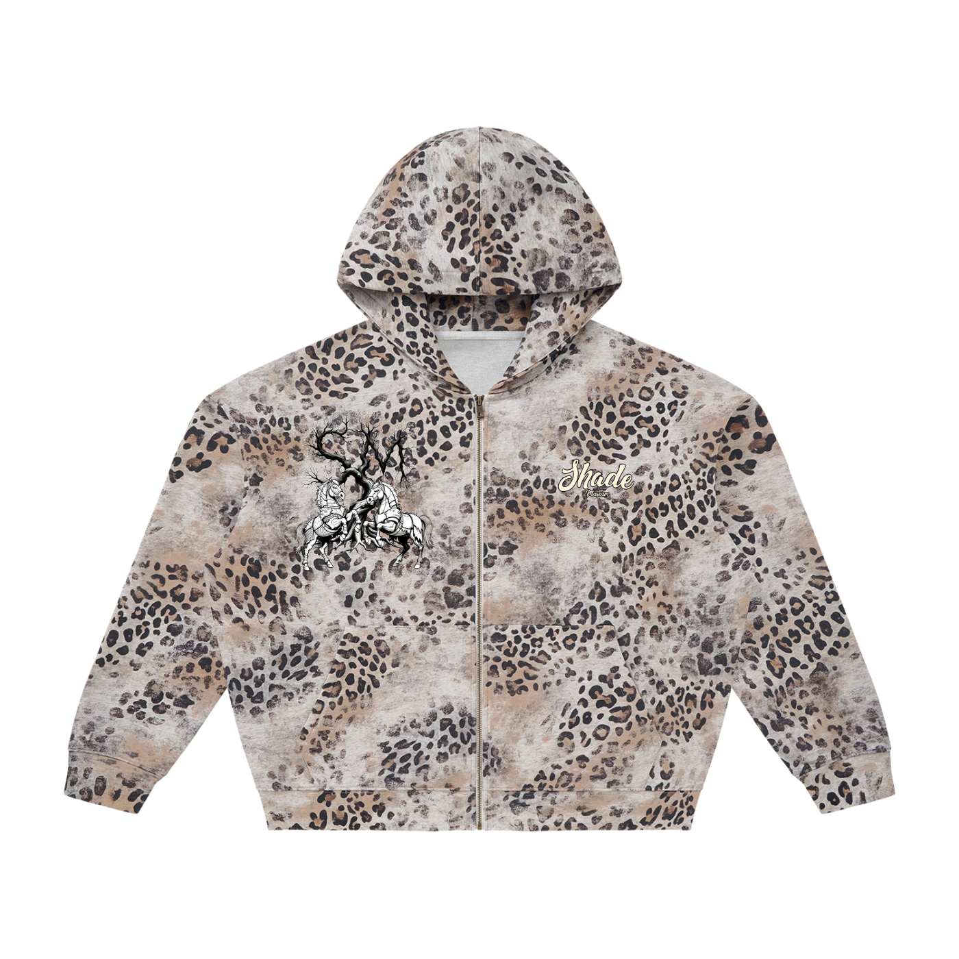 Unisex Vintage Wash Leopard Full Zip Hoodie