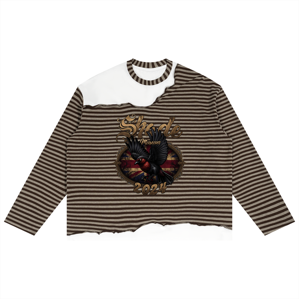 Unisex Striped Panel Boxy Long Sleeve T-Shirt
