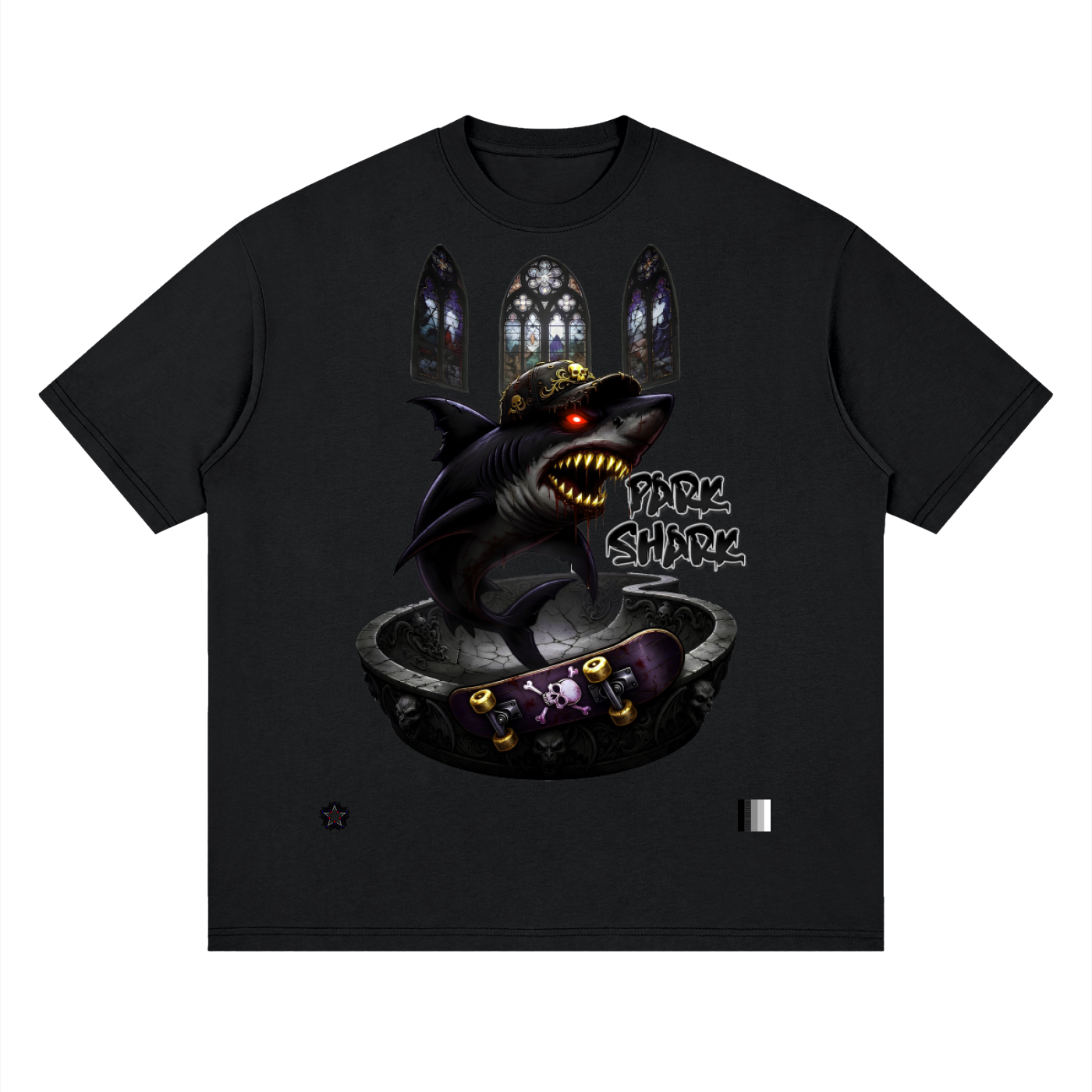 Park Shark Skateboard Streetwear Loose Drop Shoulder T-Shirt