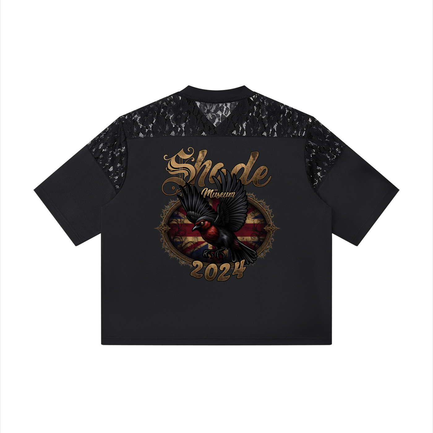Unisex Lace Paneling V-Neck T-Shirt