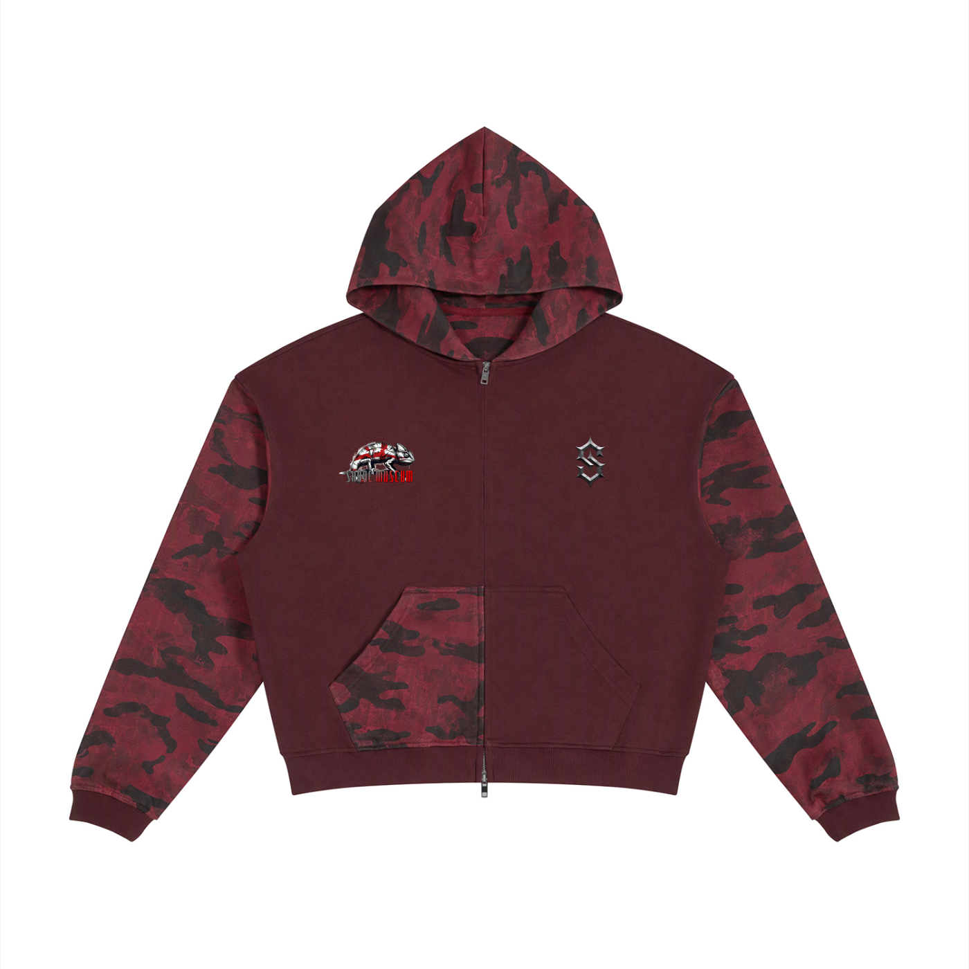 Unisex Colorblock Camo Full Zip Boxy Hoodie