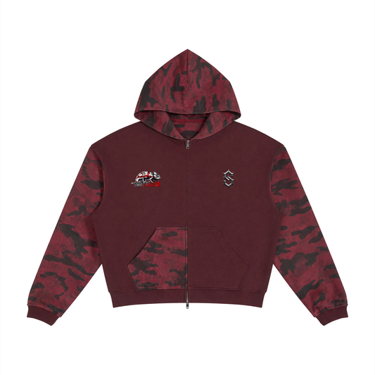 Unisex Colorblock Camo Full Zip Boxy Hoodie