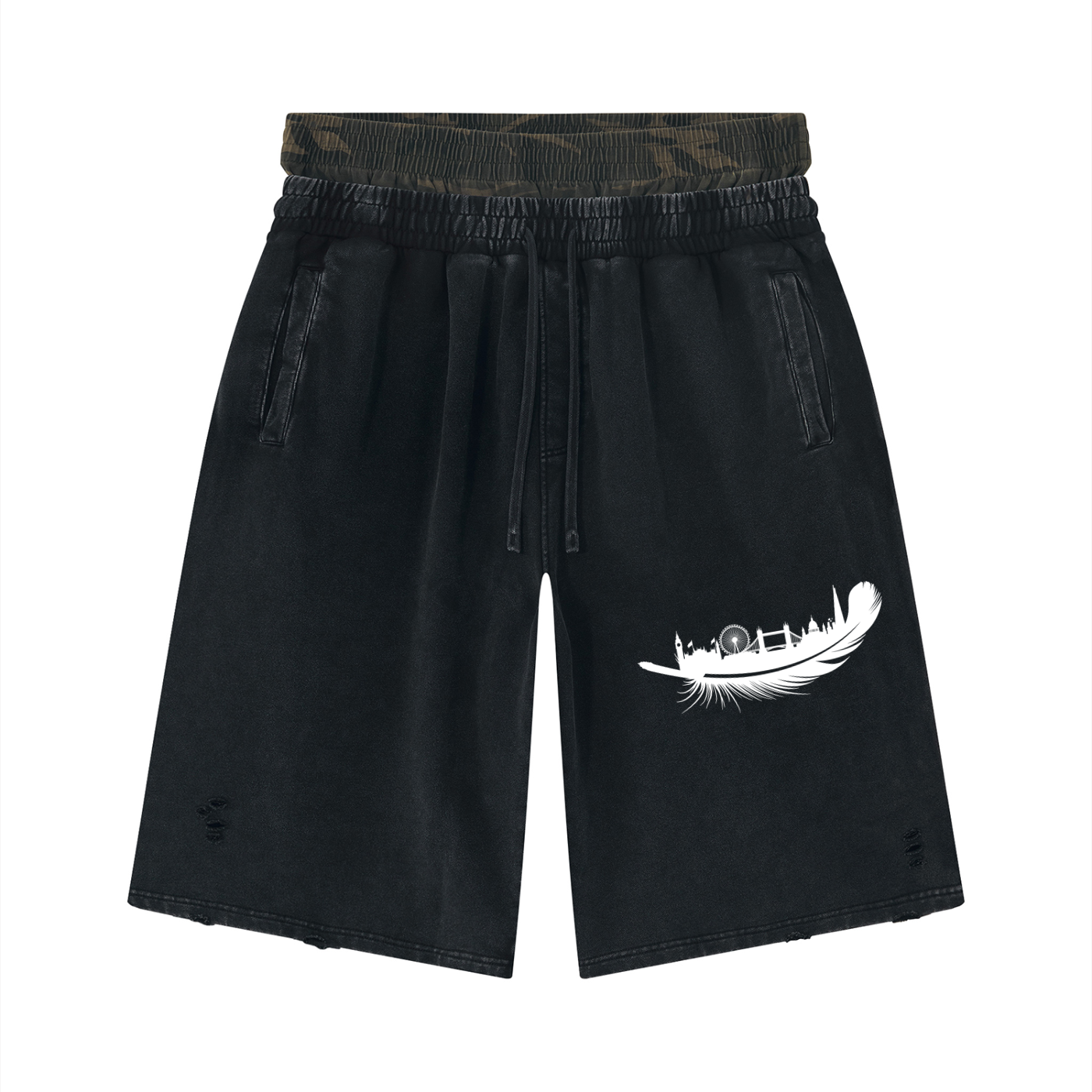Unisex Vintage Wash Distressed Wide Leg Shorts