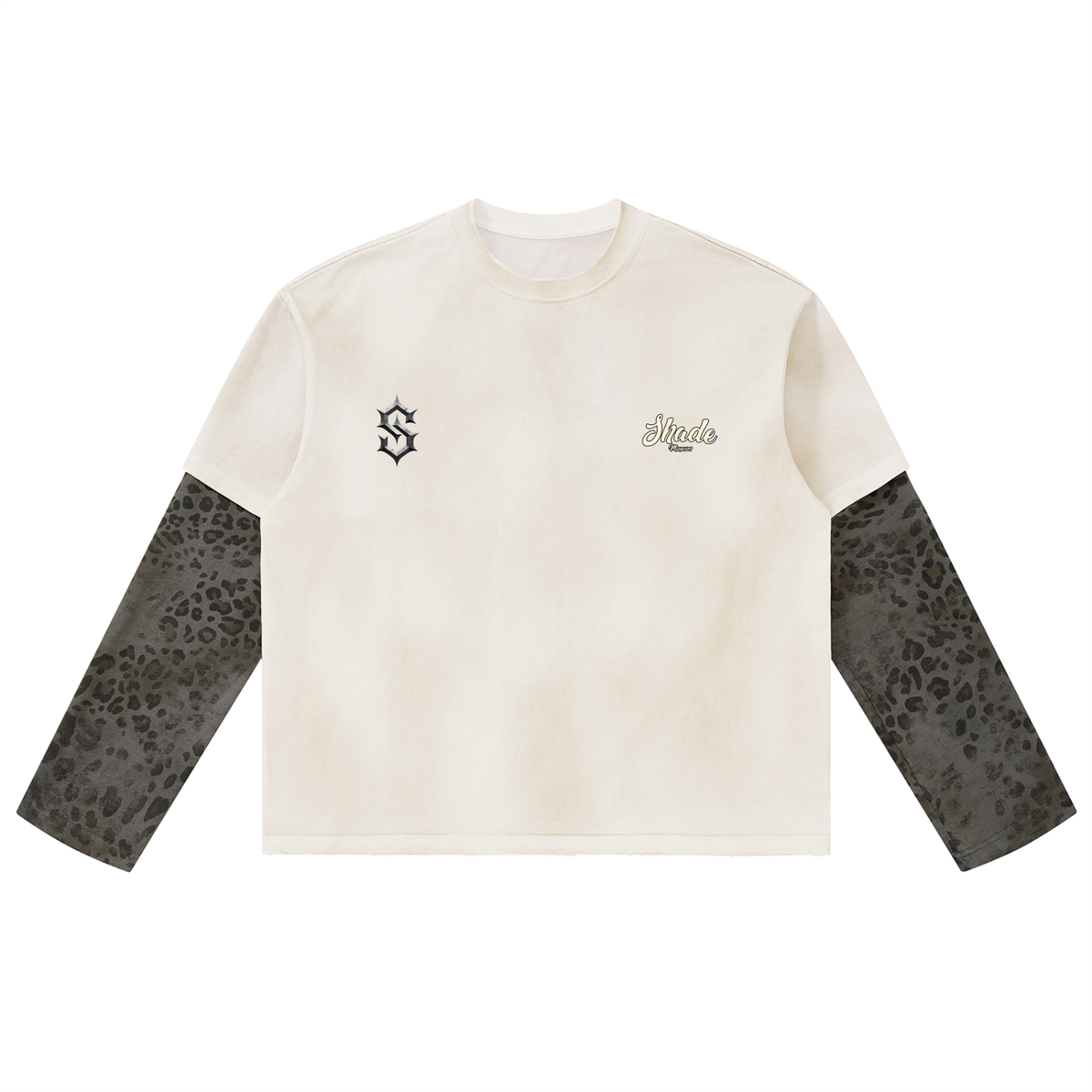 Unisex Vintage Wash Leopard Paneled Layer T-Shirt