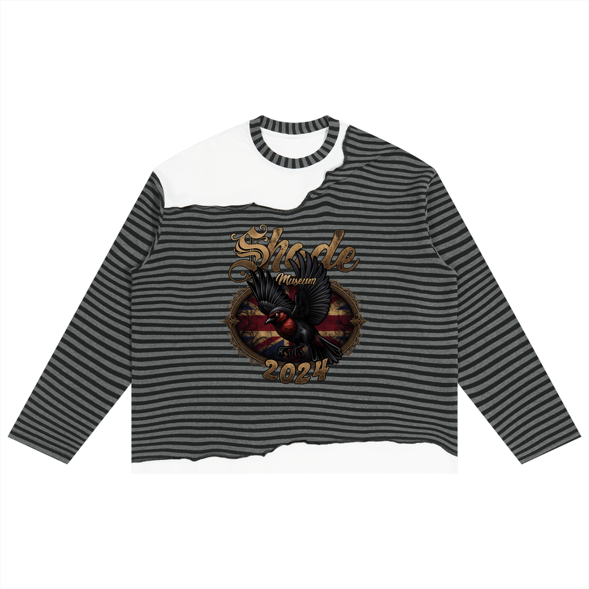 Unisex Striped Panel Boxy Long Sleeve T-Shirt
