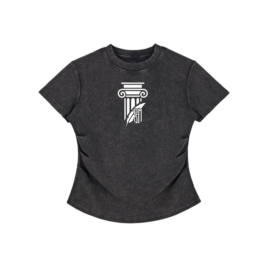 Shade Musem Womens Vintaged-Wash Bodycon T-Shirt