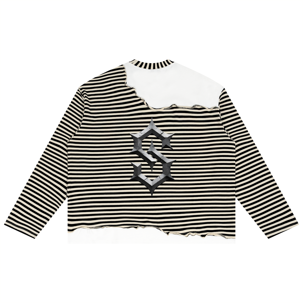 Unisex Striped Panel Boxy Long Sleeve T-Shirt