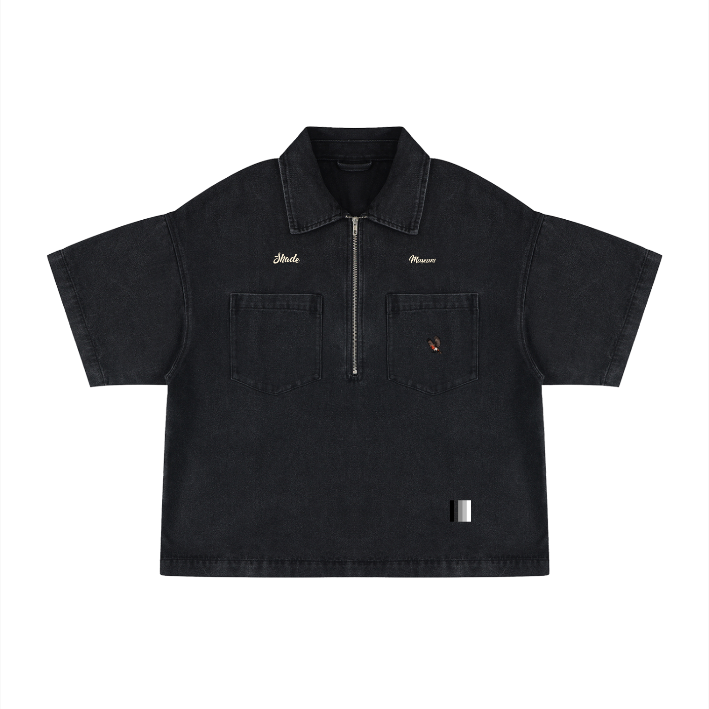 Unisex Vintage Wash Boxy Quarter-Zip Denim Shirt