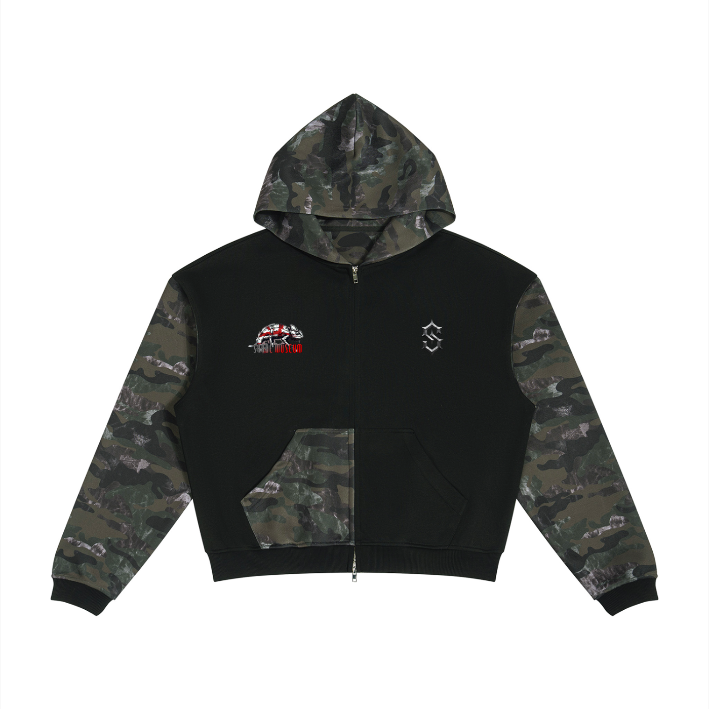 Unisex Colorblock Camo Full Zip Boxy Hoodie