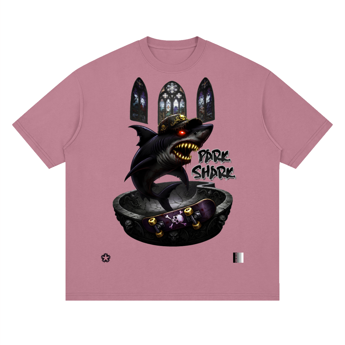 Park Shark Skateboard Streetwear Loose Drop Shoulder T-Shirt