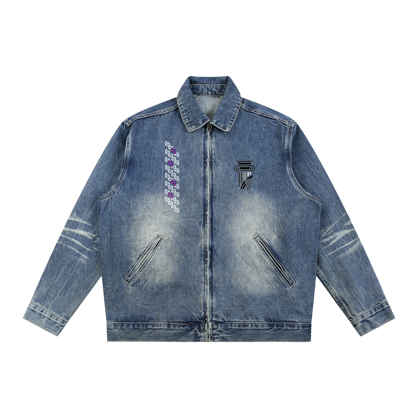 Vintage Wash Zip Up Denim Jacket