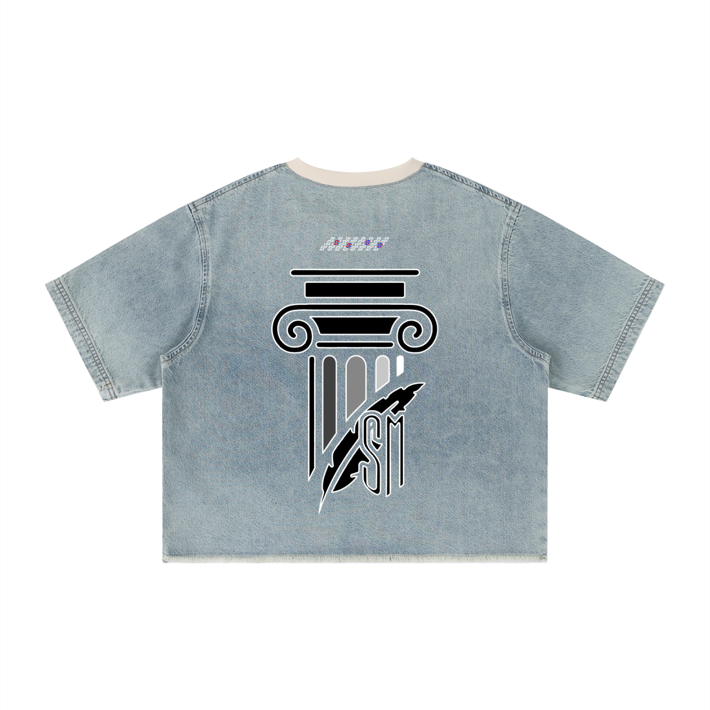 Unisex Vintage Wash Boxy Raw Hem Denim T-Shirt