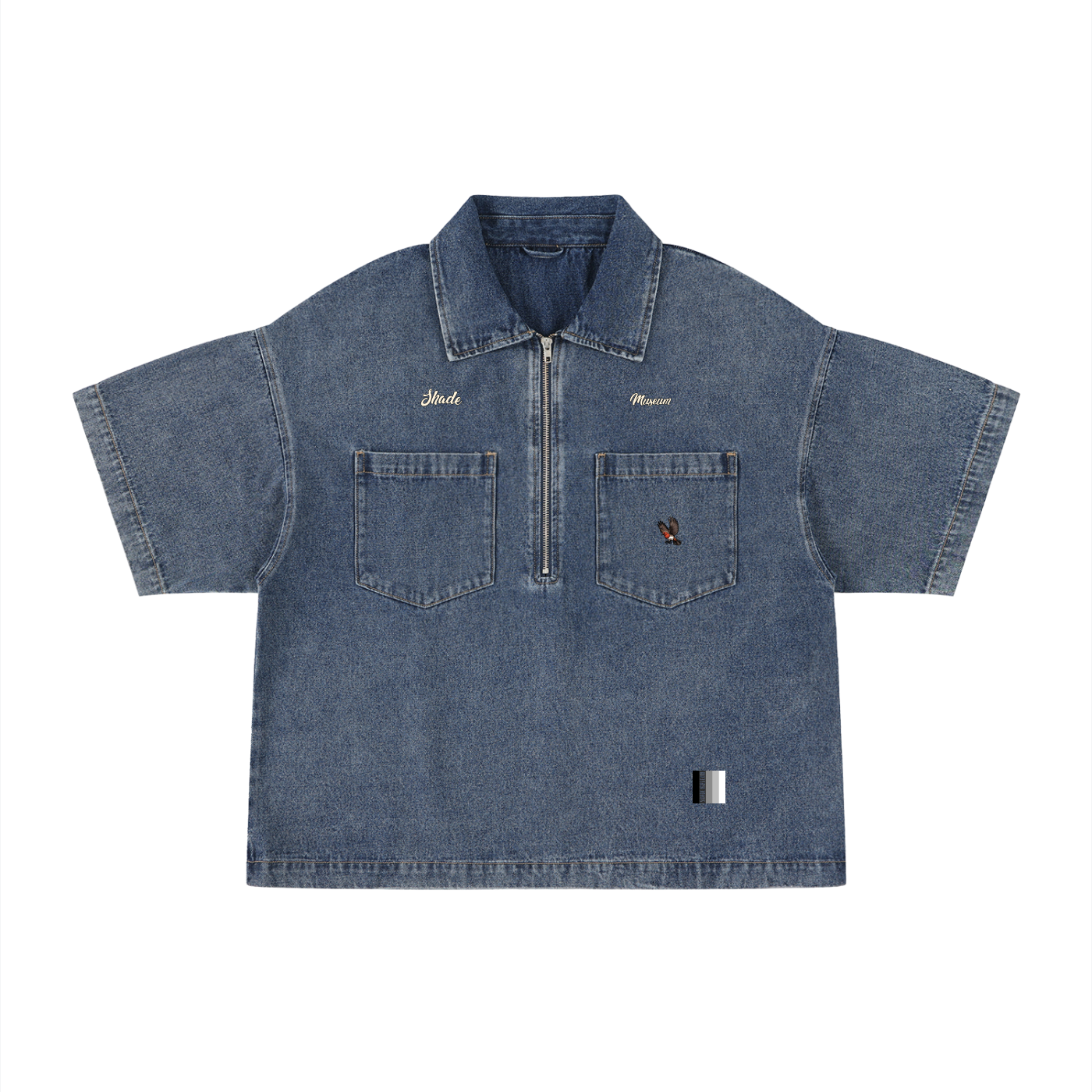 Unisex Vintage Wash Boxy Quarter-Zip Denim Shirt