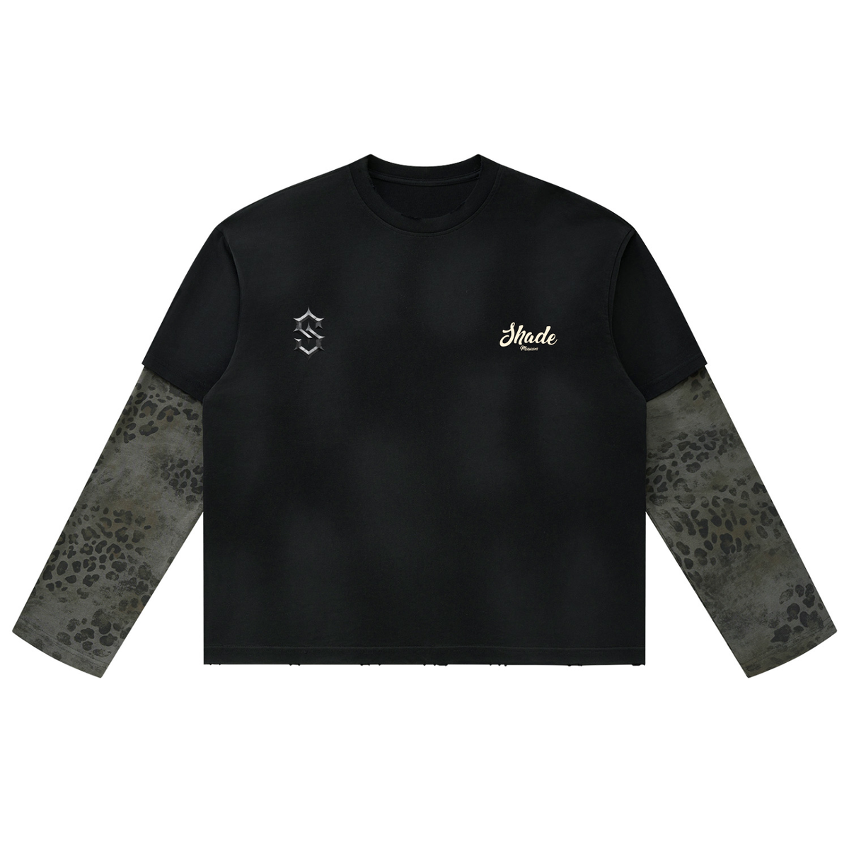 Unisex Vintage Wash Leopard Paneled Layer T-Shirt