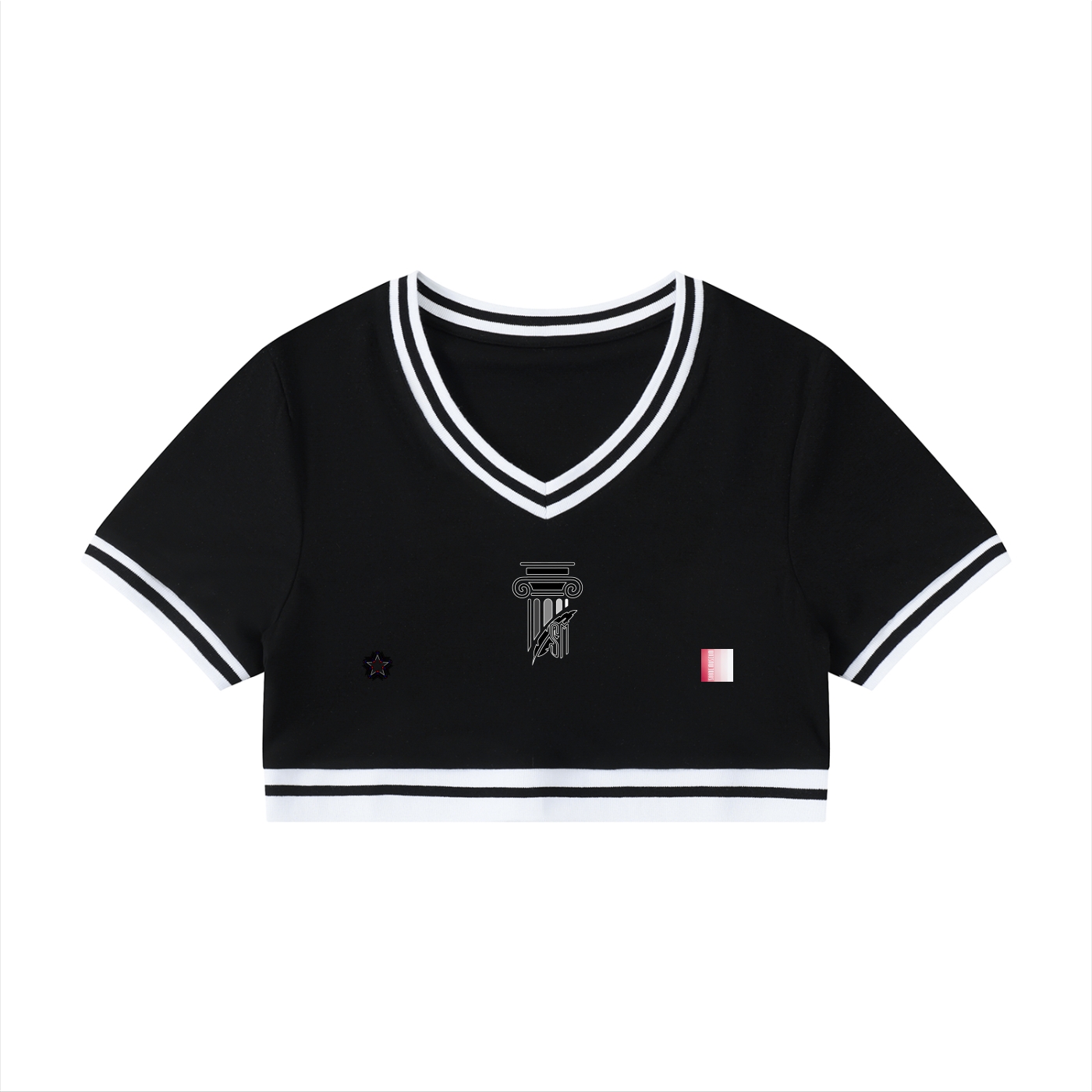 Women's Color Block V-Neck Crop T-Shirt