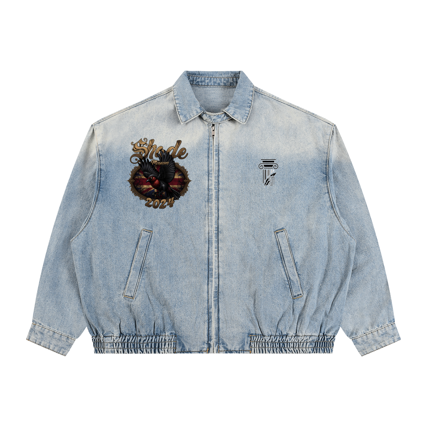 Unisex Vintage Wash Full-Zip Denim Jacket