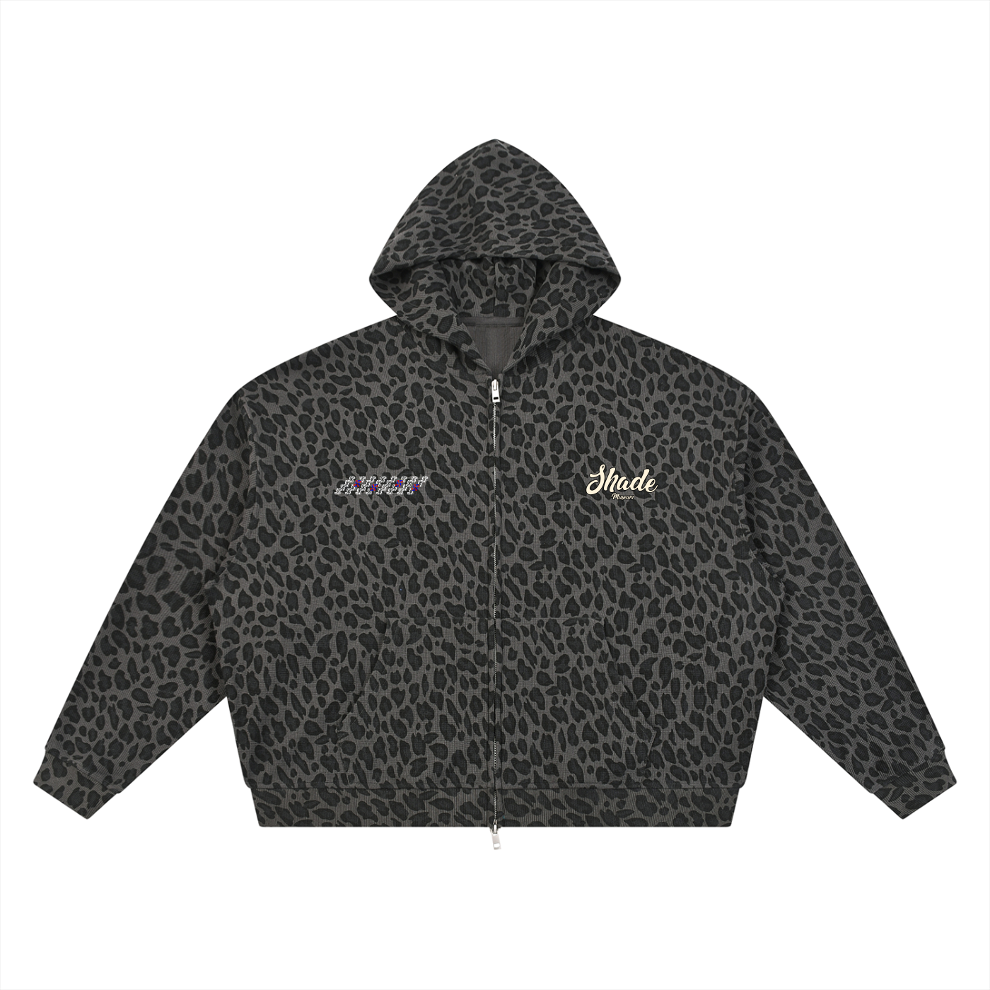 Unisex Leopard Print Waffle Full Zip Hoodie