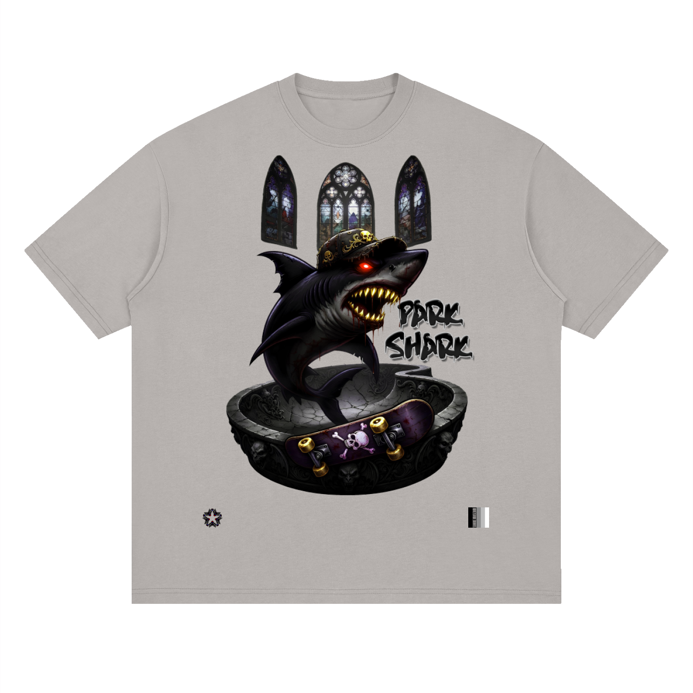 Park Shark Skateboard Streetwear Loose Drop Shoulder T-Shirt