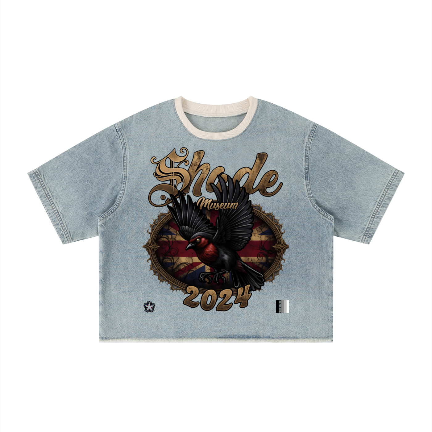 Unisex Vintage Wash Boxy Raw Hem Denim T-Shirt