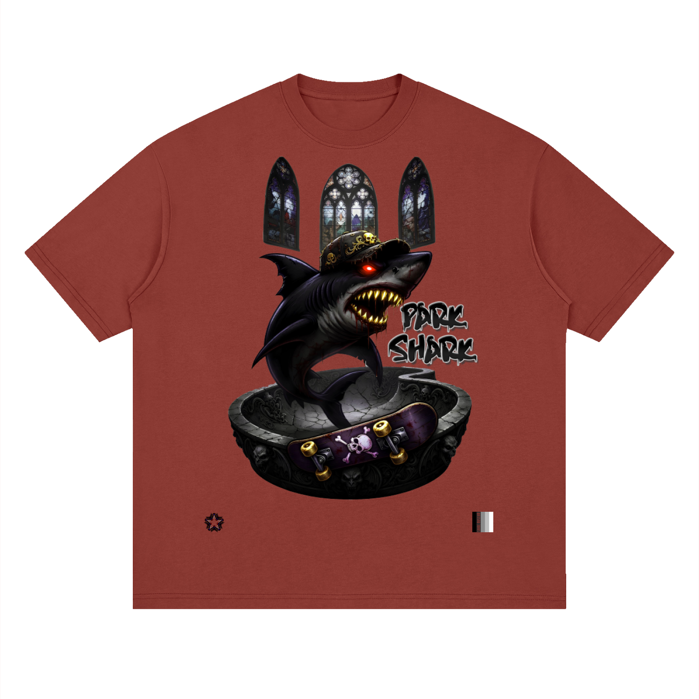 Park Shark Skateboard Streetwear Loose Drop Shoulder T-Shirt