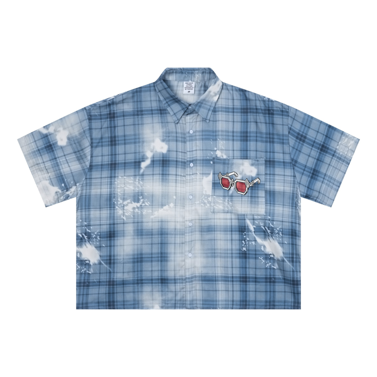 200GSM Tencel Twill Plaid Print Boxy Workwear Shirt Blue