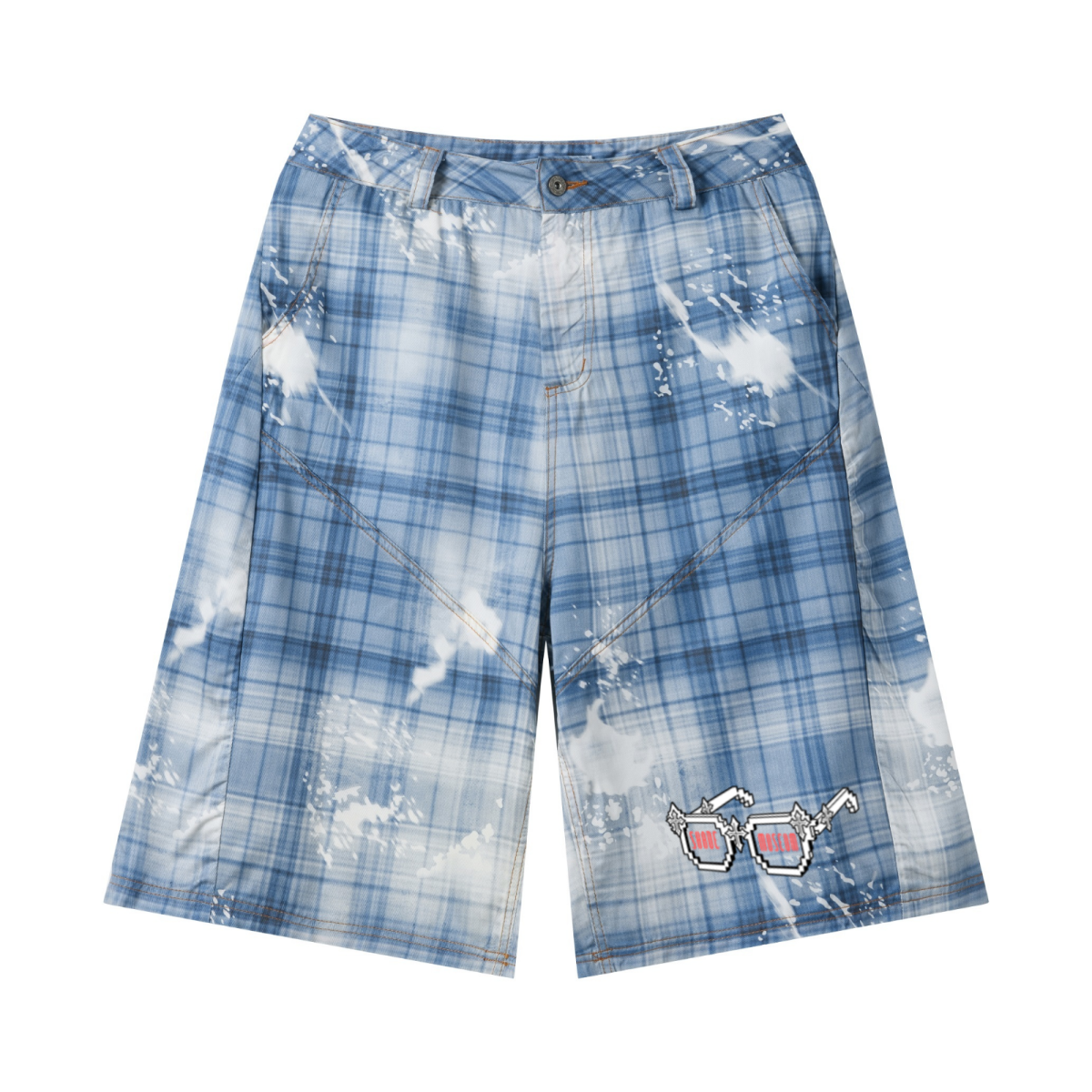 200GSM Tencel Twill Plaid Print Cropped Pants Blue