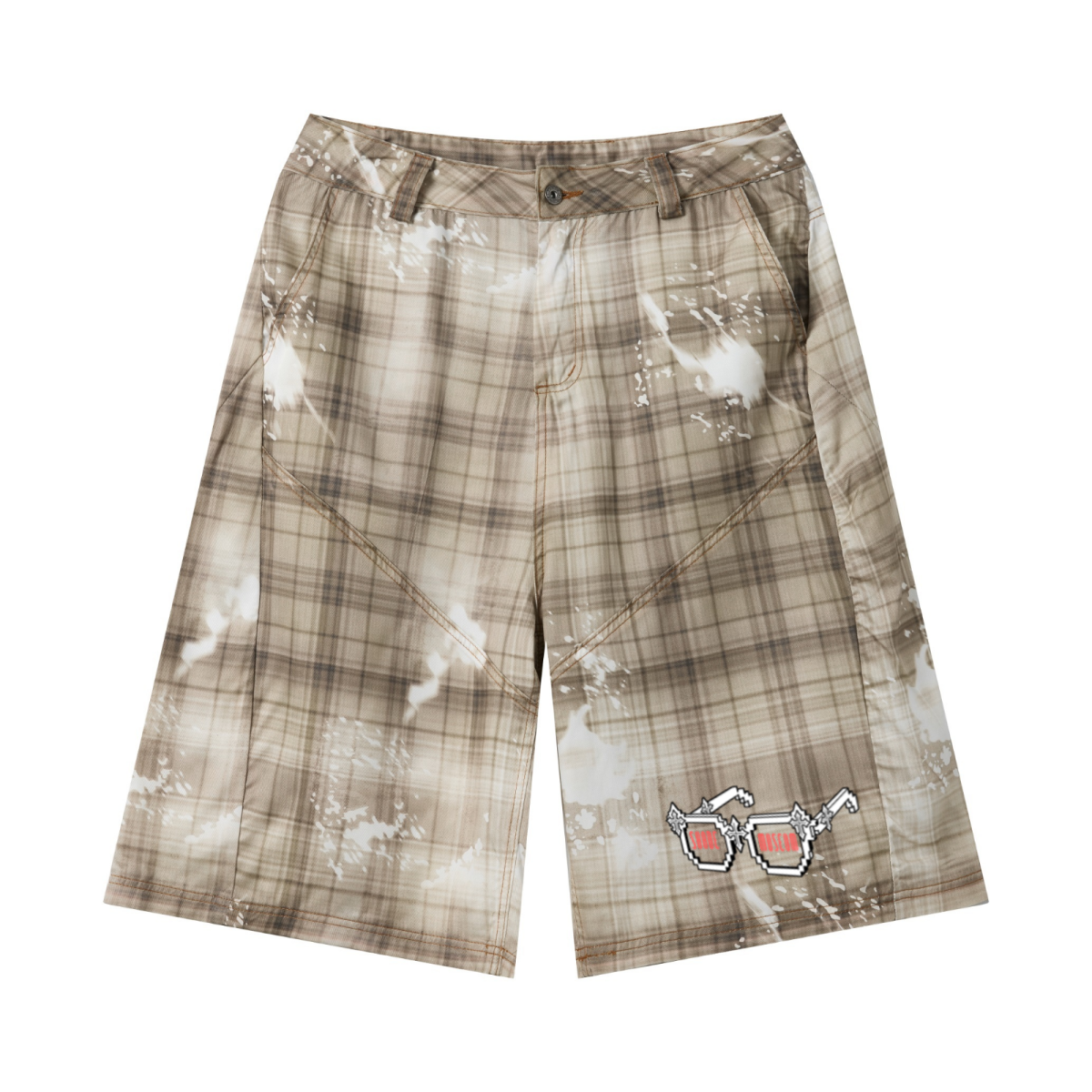 200GSM Tencel Twill Plaid Print Cropped Pants Khaki