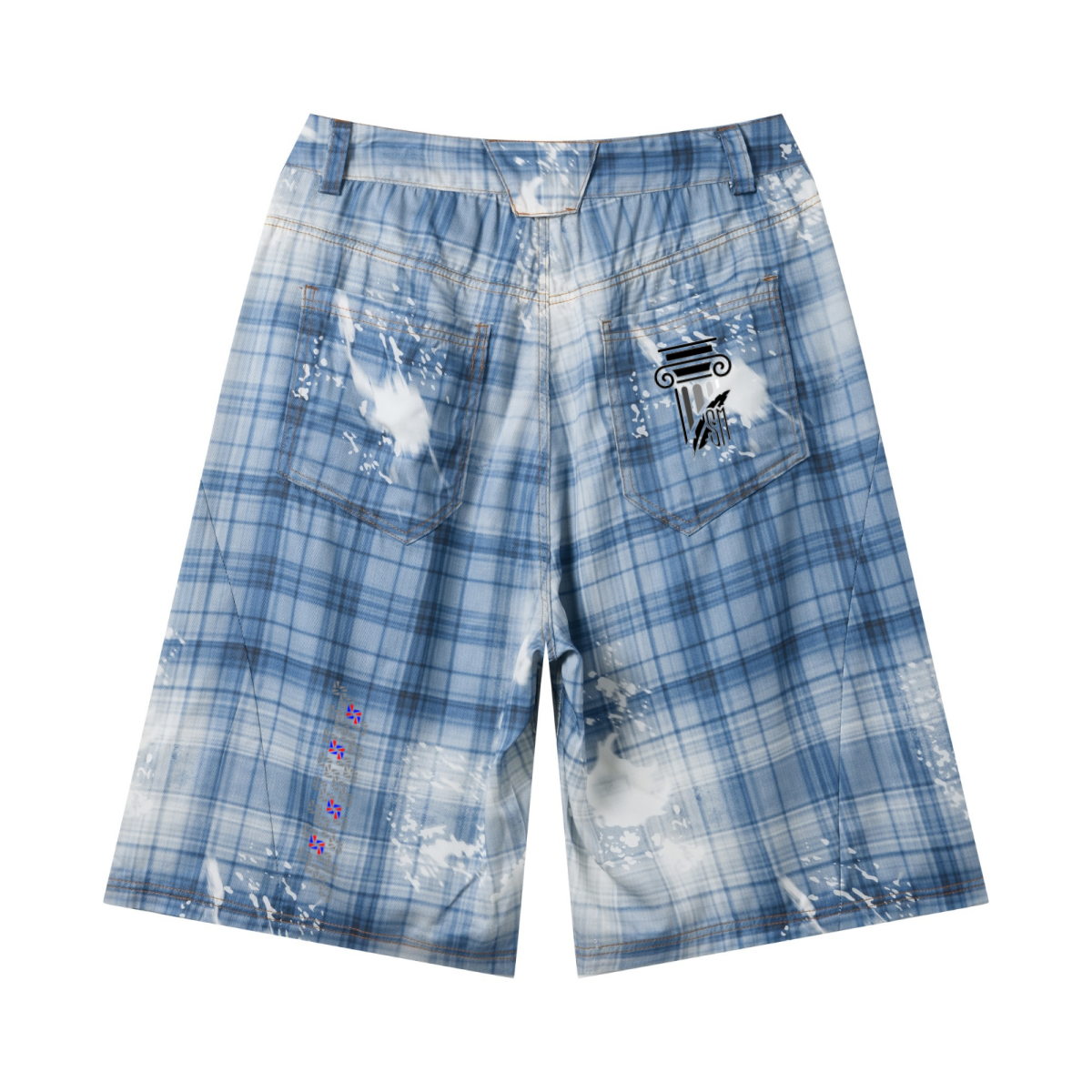 200GSM Tencel Twill Plaid Print Cropped Pants Blue