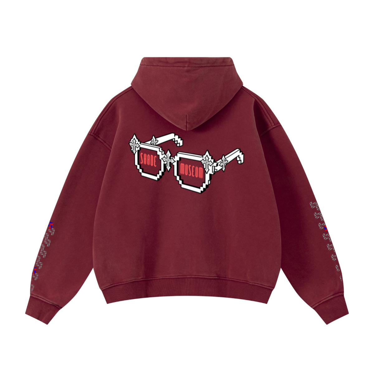 400GSM Unisex Vintage-Wash Boxy-Fit Zip-Up Hoodie Vintage Red