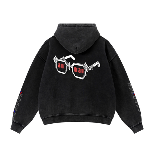 400GSM Unisex Vintage-Wash Boxy-Fit Zip-Up Hoodie Vintage Black