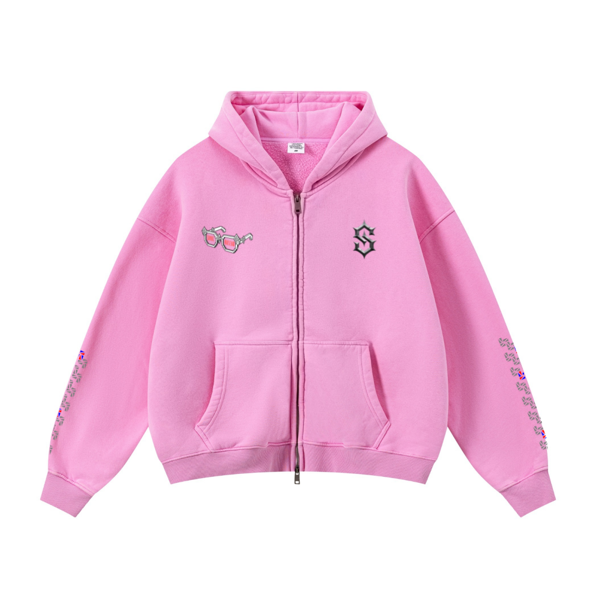 400GSM Unisex Vintage-Wash Boxy-Fit Zip-Up Hoodie Vintage Peach Pink