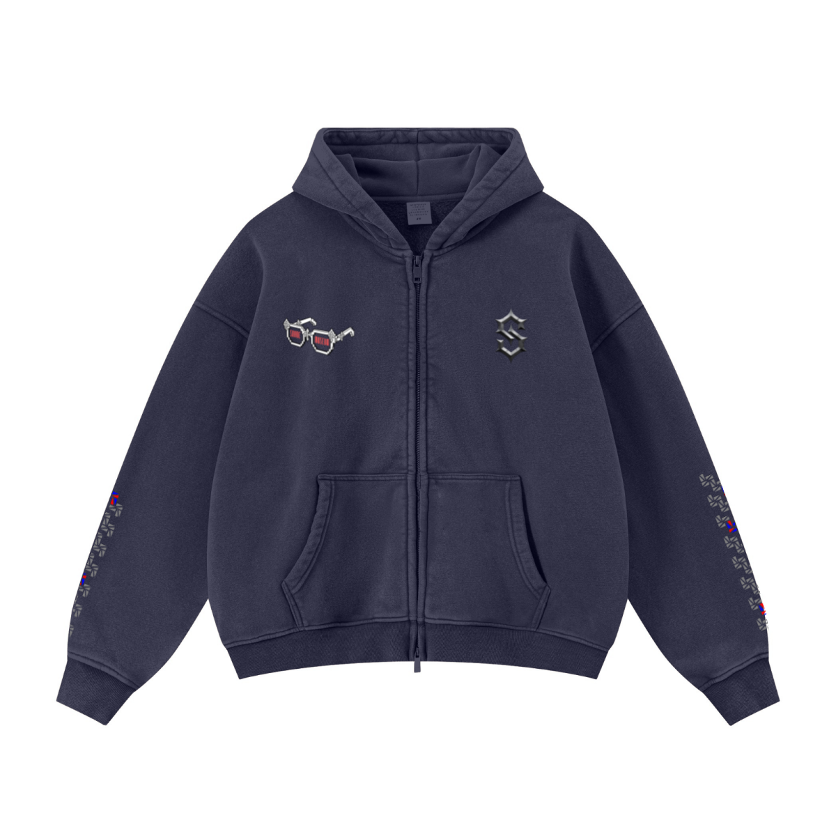400GSM Unisex Vintage-Wash Boxy-Fit Zip-Up Hoodie Vintage Royal Blue