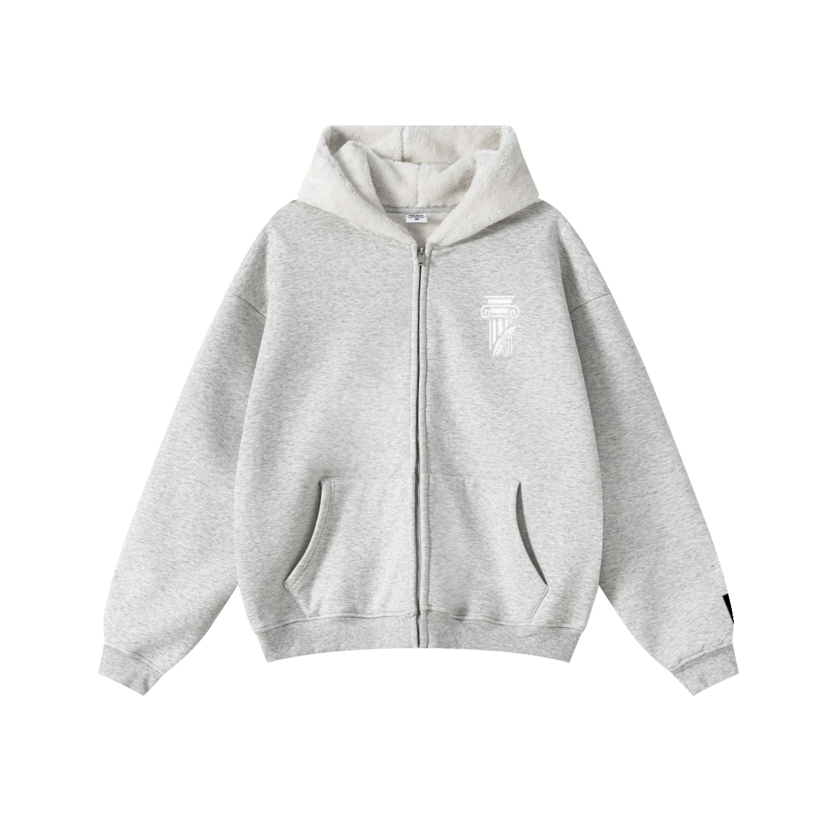 570GSM Minimalist Heavyweight Fleece-Lined Zip Hoodie Oatmeal Grey