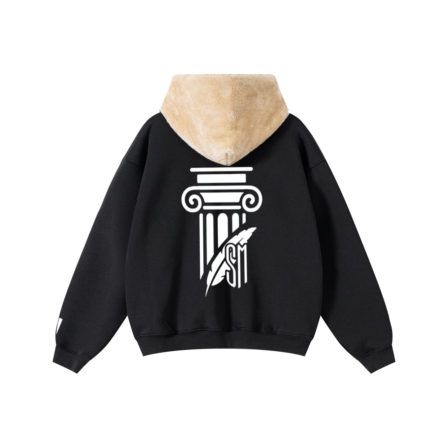 570GSM Minimalist Heavyweight Fleece-Lined Zip Hoodie Black