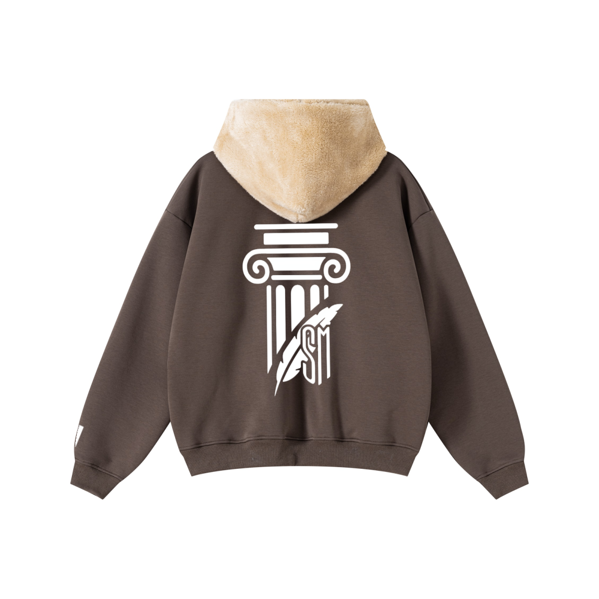 570GSM Minimalist Heavyweight Fleece-Lined Zip Hoodie Brown